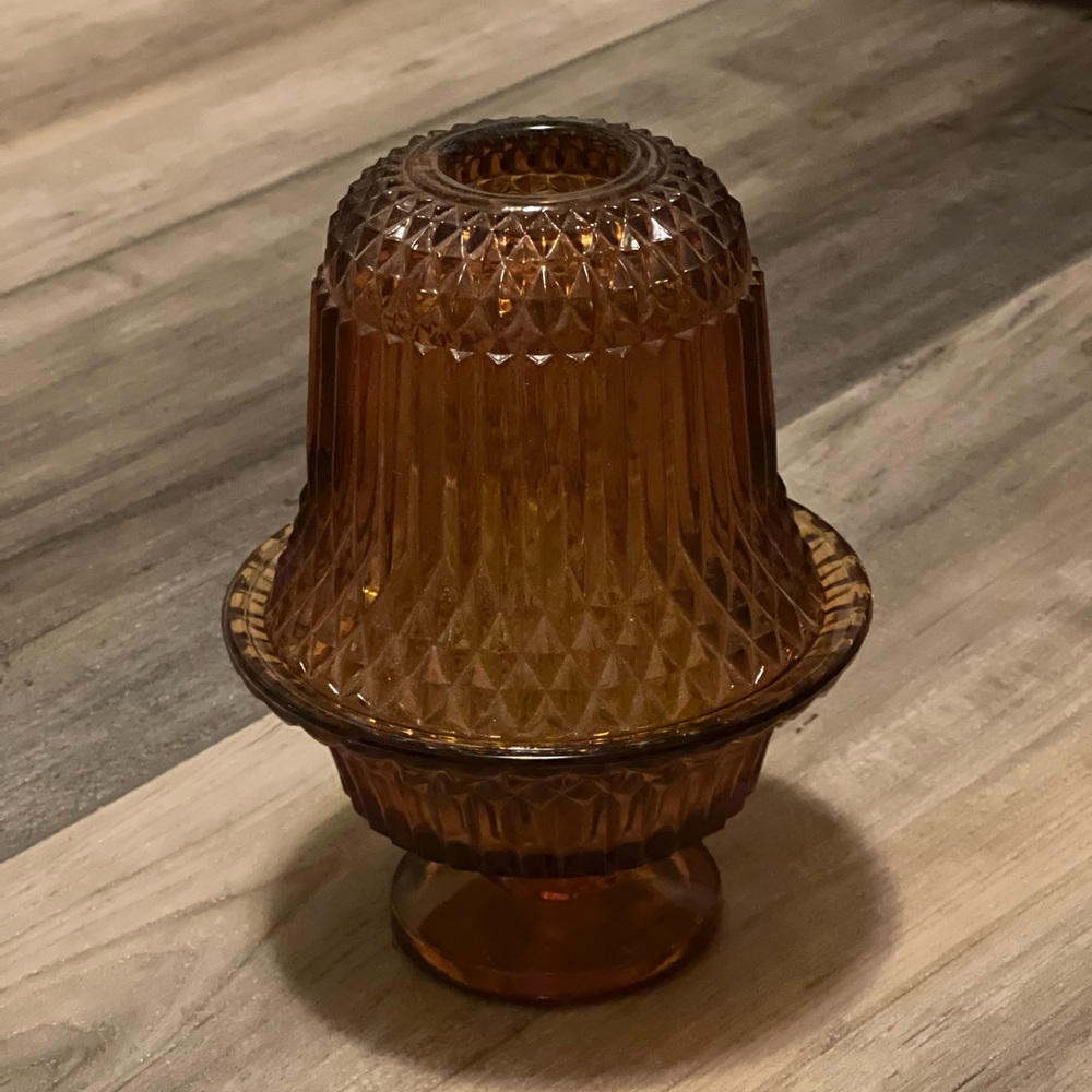 Indiana Glass Diamond Point Amber Glass Fairy Lamp